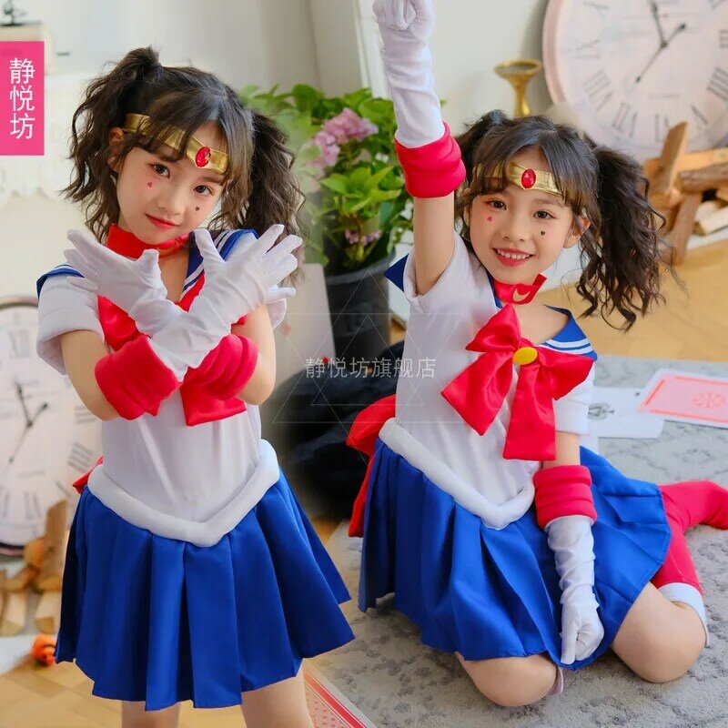 ELBCOS Moon Kids Girls Tsukino Usagi Princess Serenity Cosplay Costume Sailor Suit