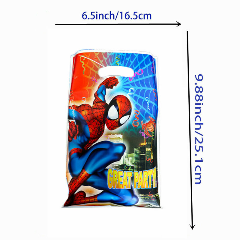Cartone animato supereroe Spiderman Candy Bag maniglia sacchetti regalo decorazione compleanno Snack bottino pacchetto Festival bomboniera sacchetto di plastica