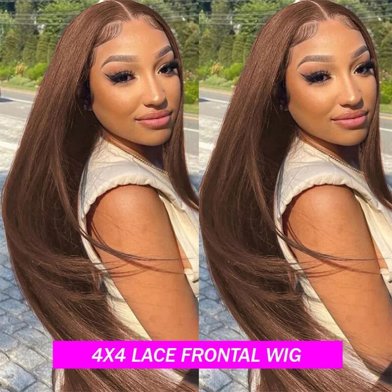 13x4 Bone Straight Lace Front Wig Human Hair Chocolate Brown Colored 13x6 HD Lace Frontal Wigs Brazilian Remy Lace Closure Wigs