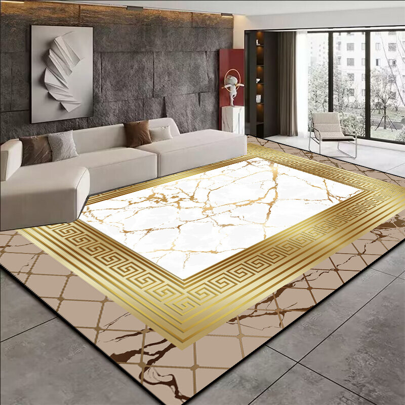 Alfombra de lujo de Europa y América para decoración de sala de estar, lujosa alfombra dorada para salón, lado del sofá, área grande, alfombrillas de decoración lavables