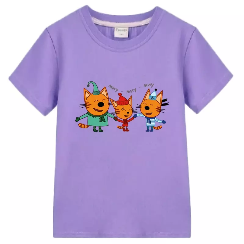 Kid-e-cats Print T Shirt Cartoon Kids T-Shirts Three Kitten Russian Funny Girls Clothing Summer Children Tops Baby Boys Clothes