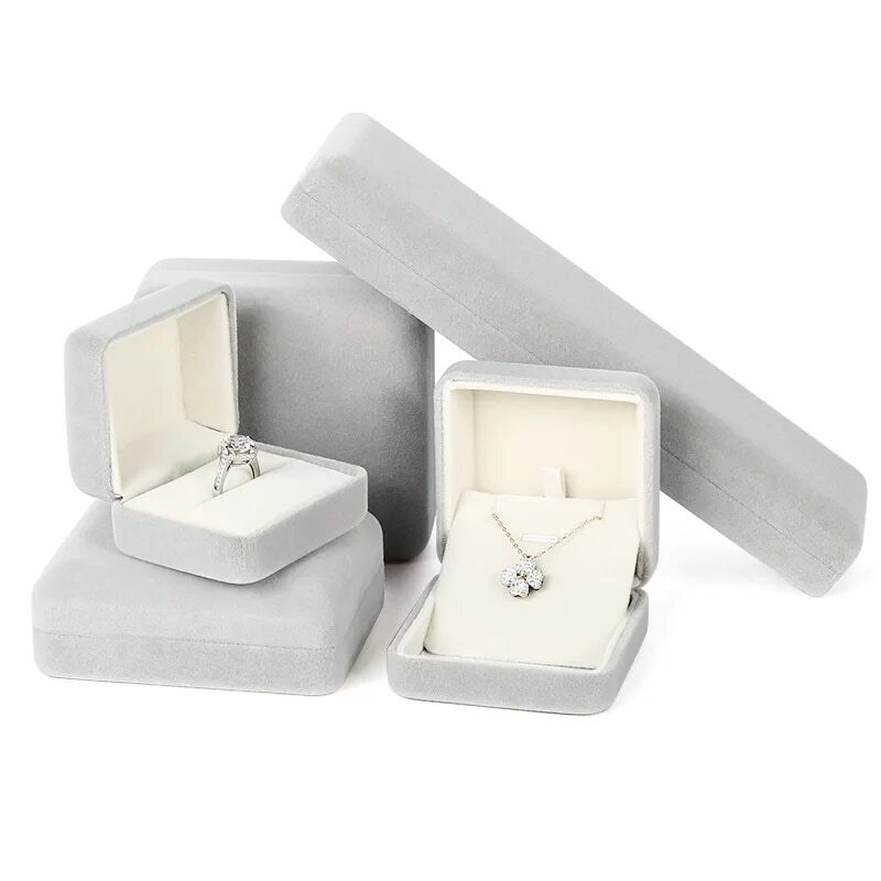 Caja de regalo de joyería de terciopelo de alta calidad para anillo, pendientes, collar, colgante, pulsera, exhibición, estuche de almacenamiento de viaje, embalaje de joyería de boda