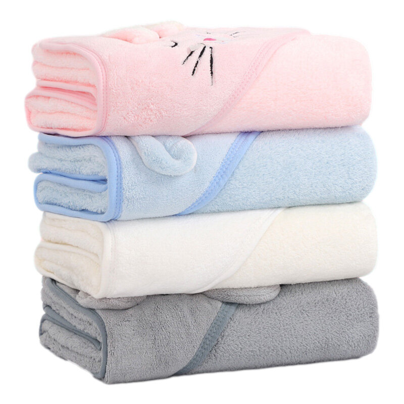 Handuk mandi bertudung untuk bayi, pakaian pembungkus tidur hangat motif kartun hewan lembut, selimut handuk bertudung untuk anak laki-laki dan perempuan