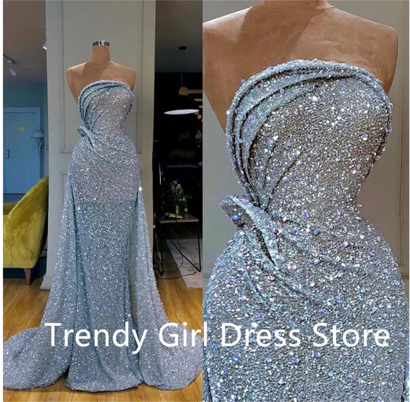Luxury Sparkly Sequins Evening Dresses For Women Sleeveless Lace Beads Mermaid Prom Gowns Floor Length Custom Made 2024