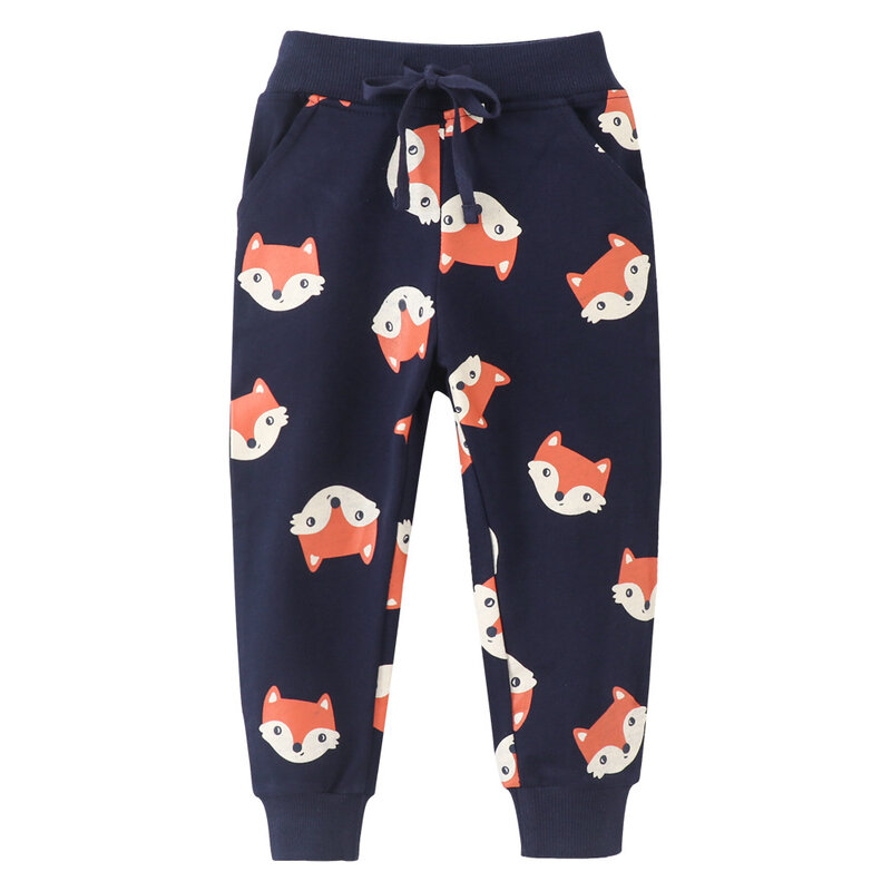 Штаны спортивные для мальчиков и девочек, длинные детские брюки с принтом прыжков и Лис, с карманами на шнурке, на осень-весну
