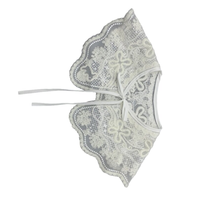 Ponco pendek bungkus selendang kancing mutiara elegan kerah palsu bunga sulaman wanita
