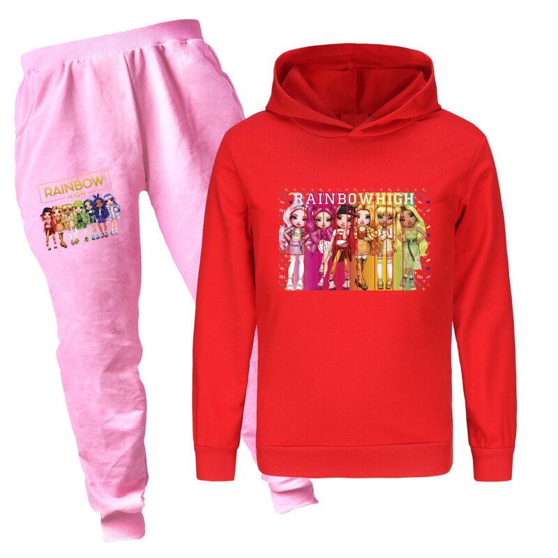 Комплект детской одежды радужной расцветки, толстовка с капюшоном, штаны для бега, спортивный костюм для девочек, кофта с капюшоном, Детское пальто, уличная одежда для маленьких мальчиков