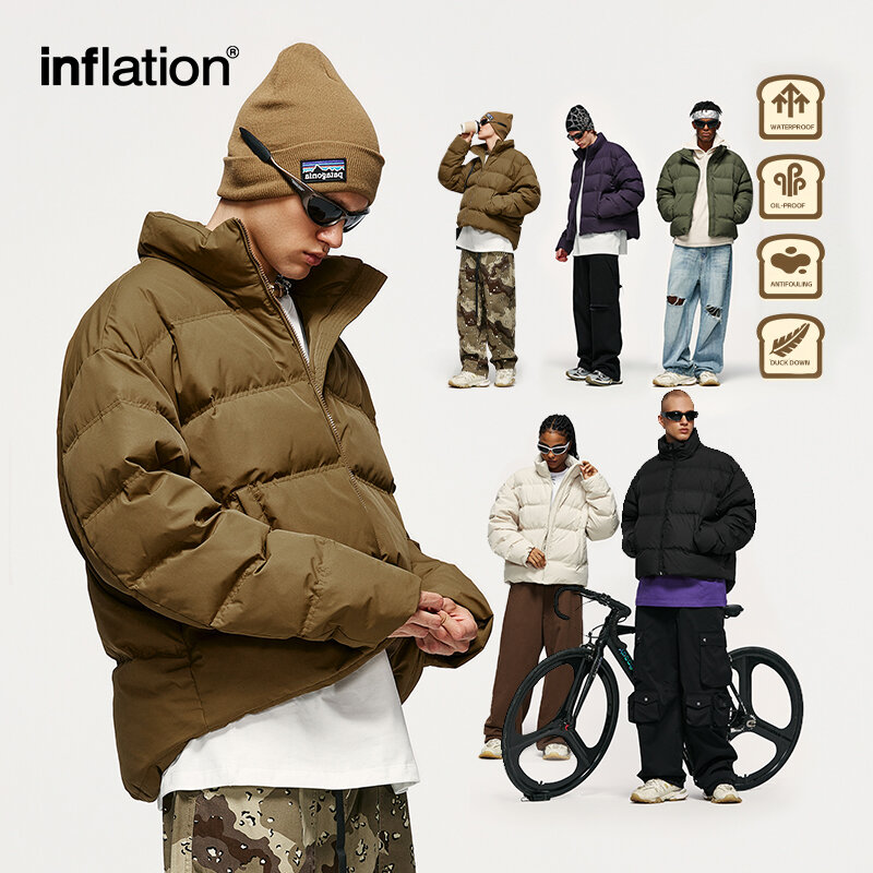 Inflação-jaqueta curta para homens e mulheres, cor sólida, grossa, branca, 90% duck down, unisex, roupas ao ar livre, inverno