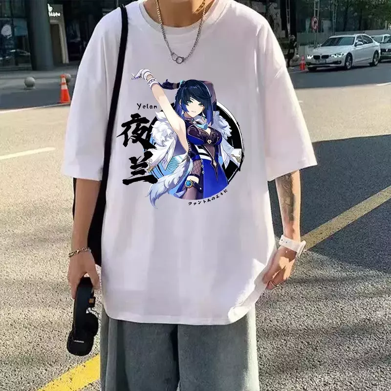 Yelan-Camiseta feminina Genshin Impact, camiseta gráfica engraçada dos desenhos animados, blusa de manga curta, camisa Harajuku, roupa kawaii, Y2K, verão, novo, 2024