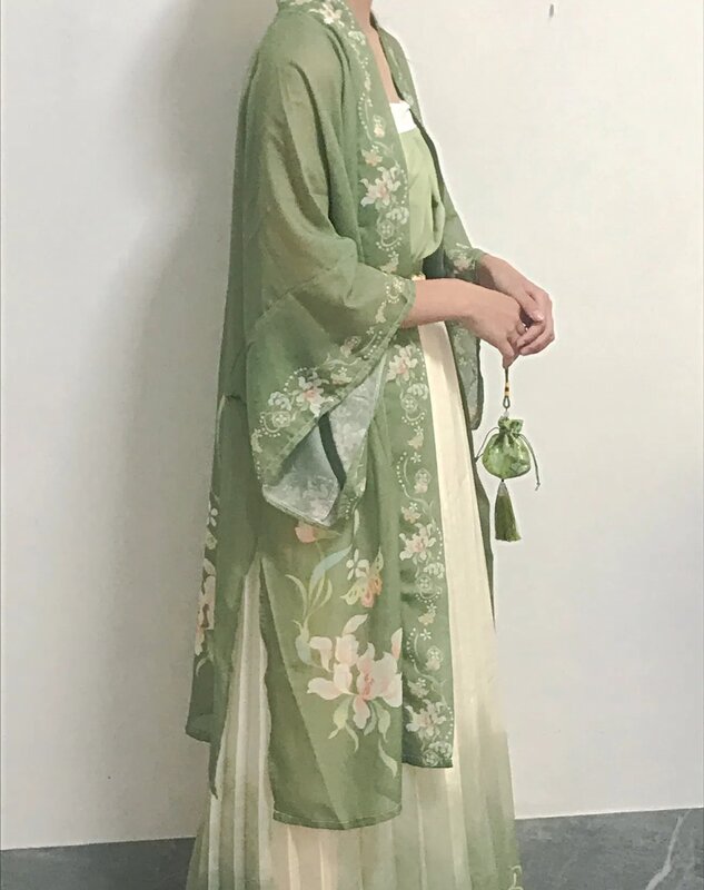 女性のための中国のドレス,漢服の衣装,緑の宝石,アンティークの刺flowing,シューティング卒業のための,3個セット