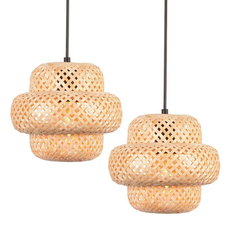 Lámpara colgante clásica de bambú, tejido a mano candelabro de techo LED, accesorios de ratán, decoración del dormitorio del hogar, E27