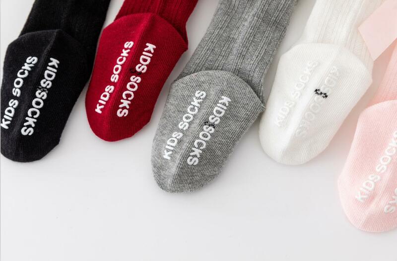 3Pcs New Girls' Solid Color Striped Socks Pure Cotton Anti Slip Bubble Bow Mid Length Socks