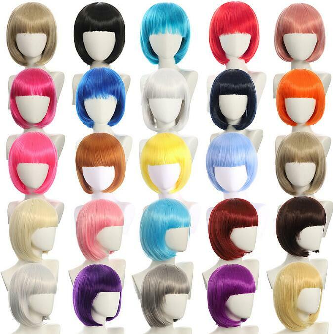 Короткие парики Bobo, черные, белые, фиолетовые, синие, красные, желтые, высокотемпературные волоконные синтетические парики, Костюмные Искусственные парики для косплея