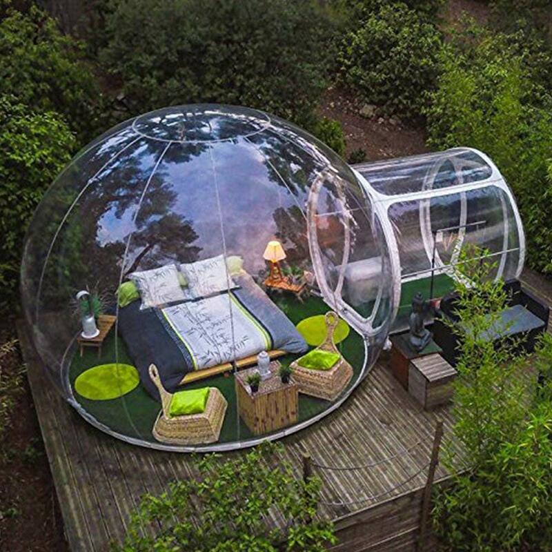 Barraca inflável transparente da bolha para o acampamento ao ar livre, casa clara esférica, cabine do jardim, Lodge Starry Sky Dome com ventilador livre