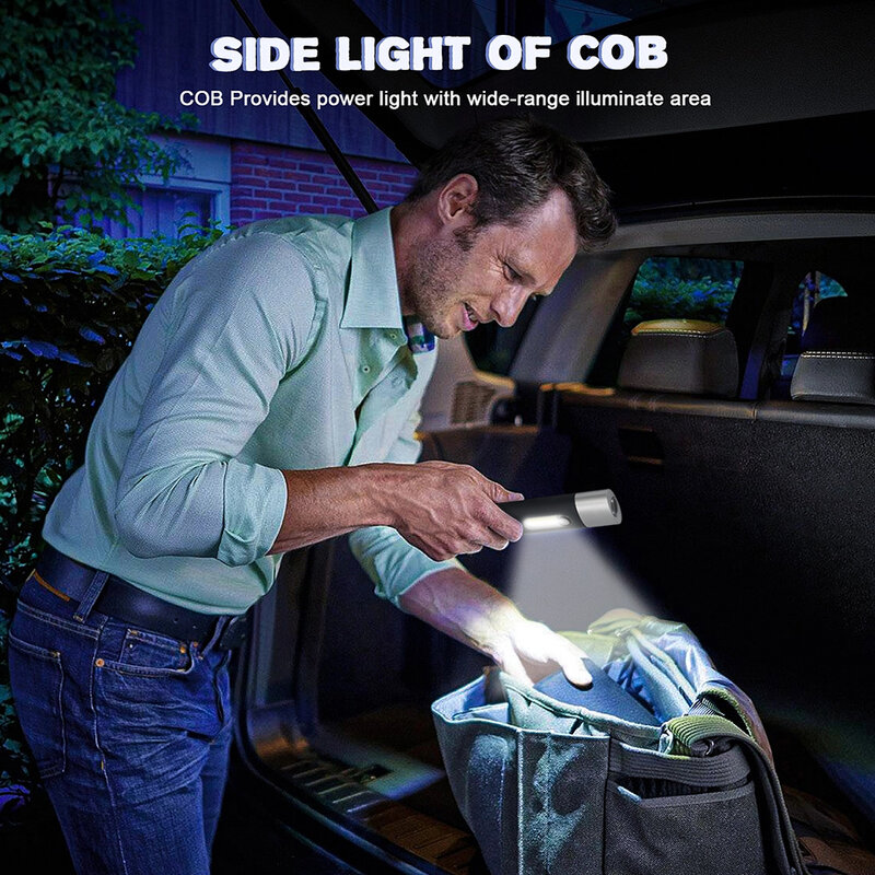Mini LED + COB latarka światło boczne ładowalna latarka USB wielofunkcyjny oświetlenie kempingowe narzędzie noc jazda praca naprawa światła