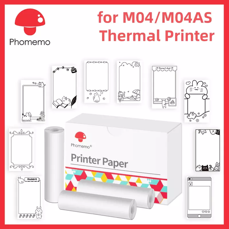 ミニポータブルプリンター用phomemo-粘着性サーマルペーパー、透明ステッカー、写真用紙、m03as、m04as、白、110mm