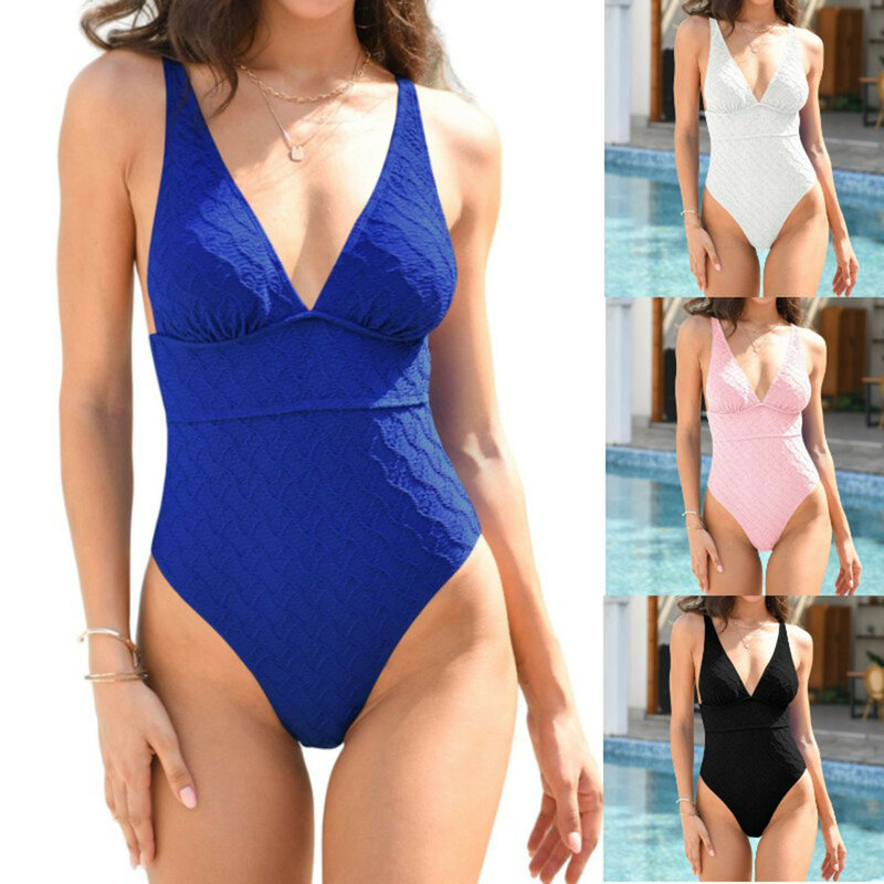 Frauen neue einteilige Bikini Multi Color Styles sexy High Taille Bikini Mode solide Jacquard Stoff Beach wear mit BH-Pads