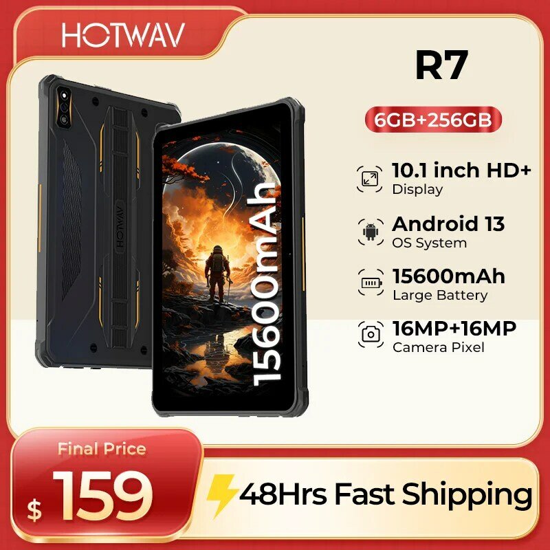 Hotav R7 Tablet PC Versi Global, Tablet PC 10.1 ''HD + 15600mAh 12GB(6 + 6) 256GB Pad OTG pengisian daya mundur 2024 Tablet Android 13 Widevine L1