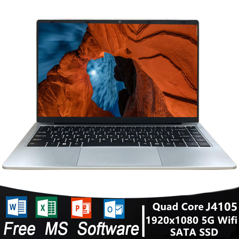 Laptop 6GB RAM 128/256/512GB/1TB Notebook SSD Windows 10 Pro Intel J4105 Celeron Quad Core 14.1 "Display laptop 5G WIFI BT HDMI