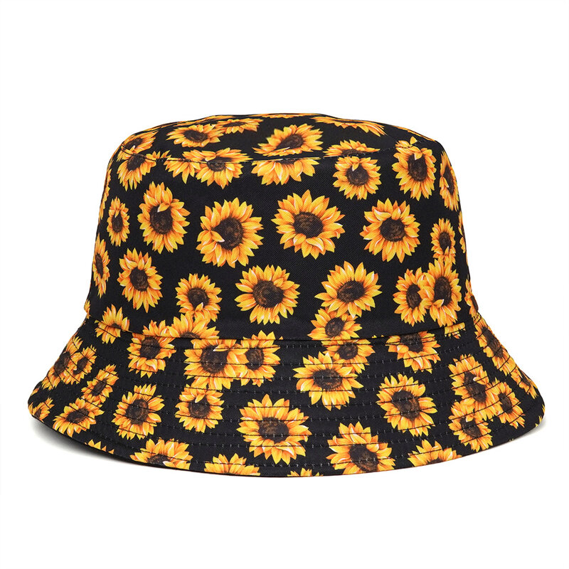 Sunflower print Reversible Bucket Hat  Women Man Lady Sun Hats Summer Beach Fisherman Hats Outdoor Female Panama Sunshine