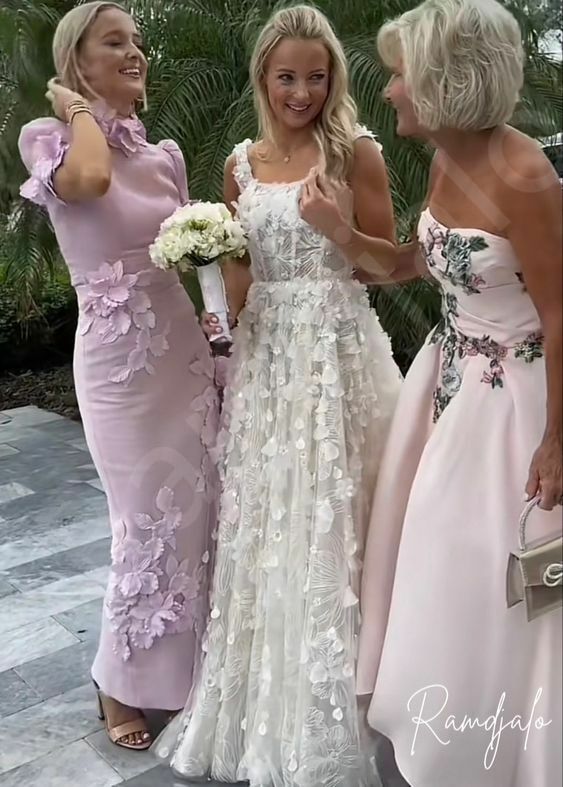 Пастельно-розовое платье для матери невесты, 3D Цветочная аппликация, высокая горловина, современная мода, для мероприятий, специальные праздники, памятные свадьбы