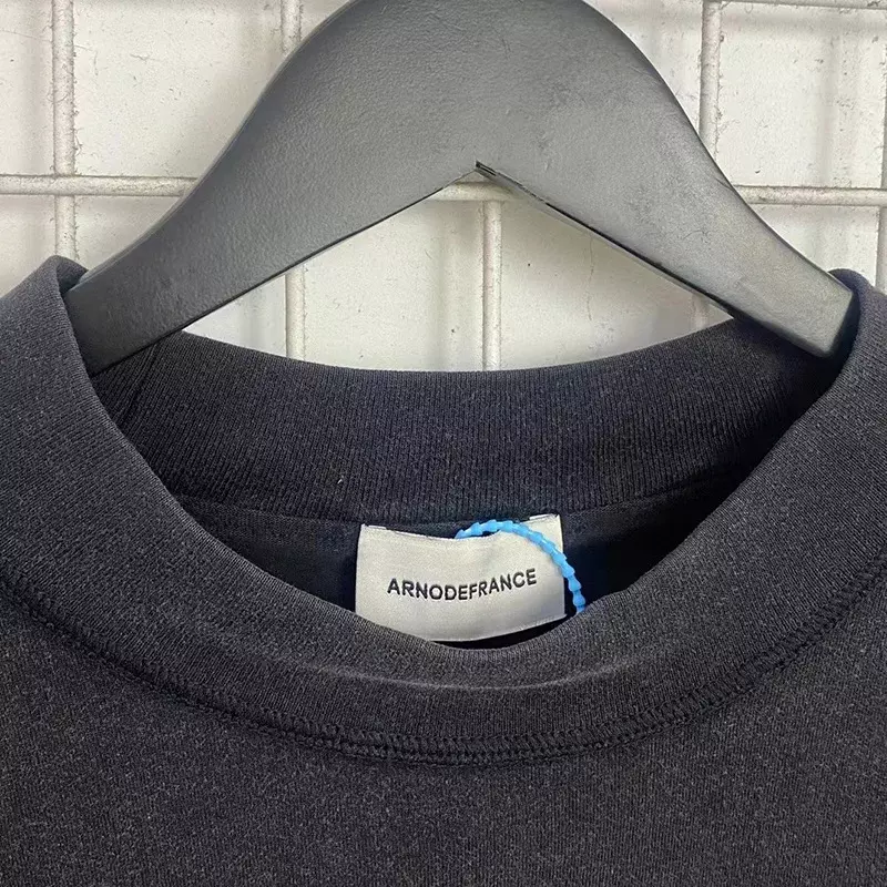 Kaus Pria Wanita, gambar Logo logam desain terbalik Arnodefrance pakaian jalan ukuran besar Vintage dicuci hitam
