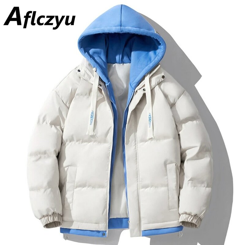 Jaket parka bertudung pria, Luaran jaket tebal parka kasual warna polos berkerah berdiri musim dingin untuk lelaki