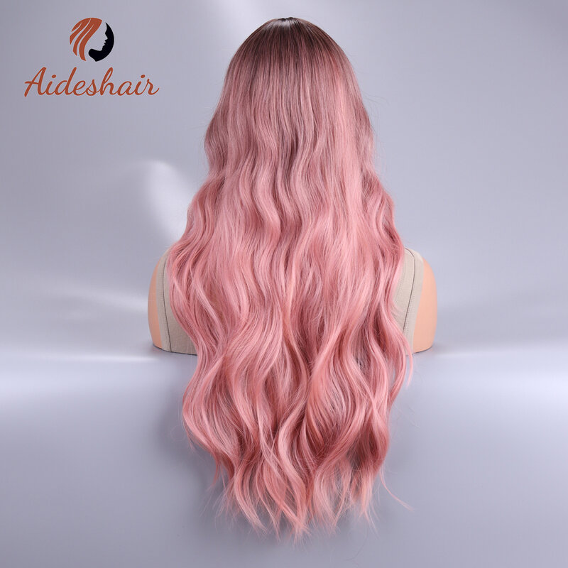 Long Body Wave Ombre Black Pink Cosplay Wigs Heat Resistant Synthetic Wigs Middle Part Natural Lolita Wigs For Women