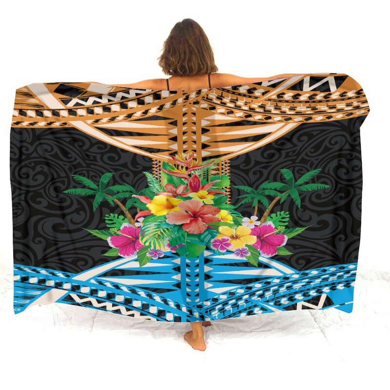 Полинезийская шаль с цветочным принтом на заказ, летняя пляжная шаль-саронг с элегантным темпераментным бикини, противоскользящее пальто, фартук, мягкое саронг