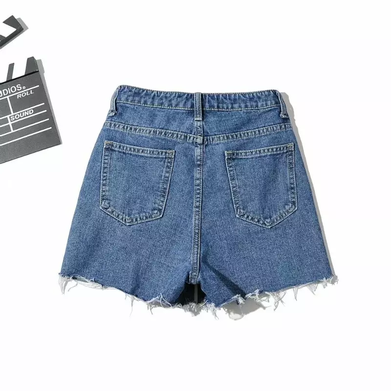 Nieuwe Vintage Kwastje Blauwe Denim Shorts Vrouwen Casual Hoge Taille Broek 2022 Zomer Streetwear Mode Effen Kleur Jeans Shorts