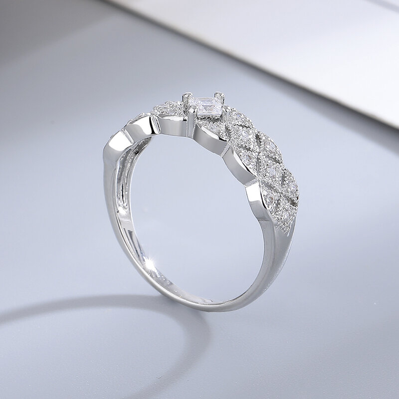 Jelas CZ batu permata cincin lebar 925 perak murni cincin sederhana gaya perak perhiasan tangan untuk wanita