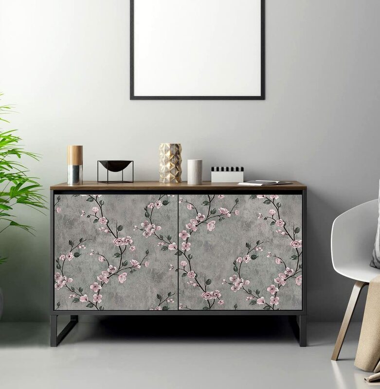 Papier peint floral gris Peel and Stick, rouleau de papier peint auto-adhésif fleur, perfecContact Paper décoratif