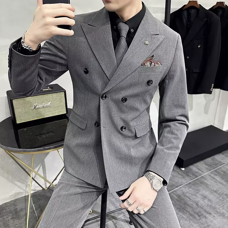 Setelan pakaian Formal pria, S-7XL (jaket + rompi + celana) mode butik kisi bisnis, 3 potong gaun pengantin pria, setelan acara kotak-kotak