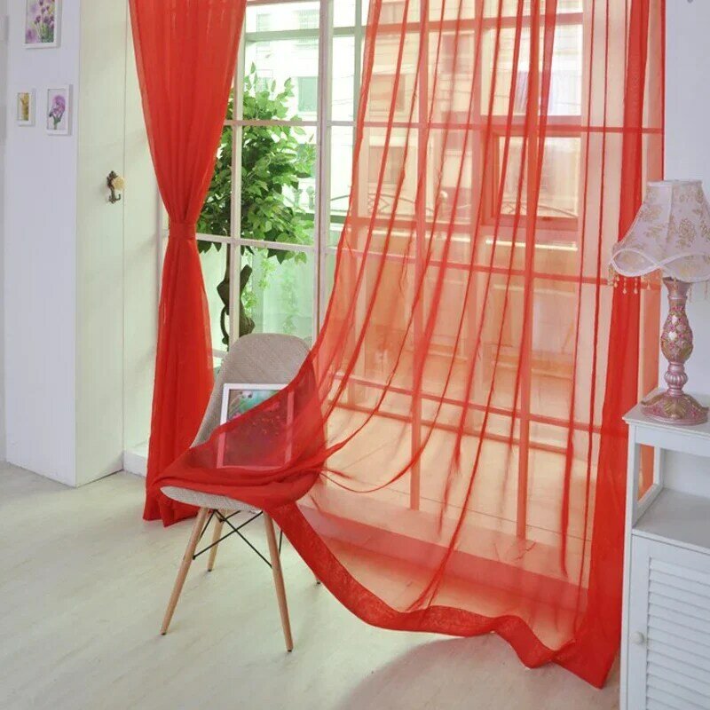 Colorful Tulle Voile Scarf Curtain Panel, Sheer Divider for Door Casement, 2m*1m, Fit Rod Pocket, Home Decoration