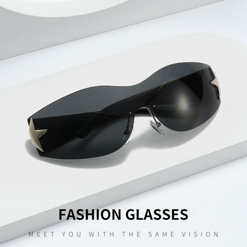 Женские и мужские велосипедные очки, дорожные крутые солнцезащитные очки с защитой UV400, черные солнцезащитные очки, украшенные звездами, без оправы, Y2K