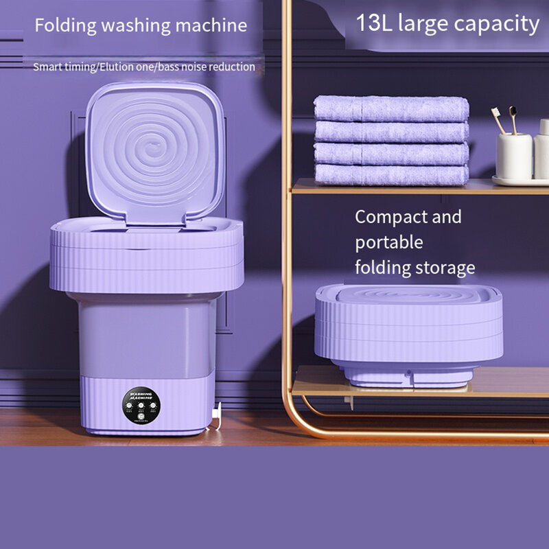 Lavatrice pieghevole ad ultrasuoni di grande capacità da 13 litri con cestello di scarico per biancheria intima da viaggio per appartamento Mini lavatrice portatile EU