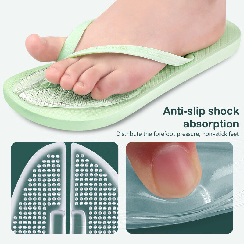 Transparente Anti-Slip antepé inserções, sapato Pads, Flip Flops, sandálias Almofadas Pad, Toe protetores, 1 par