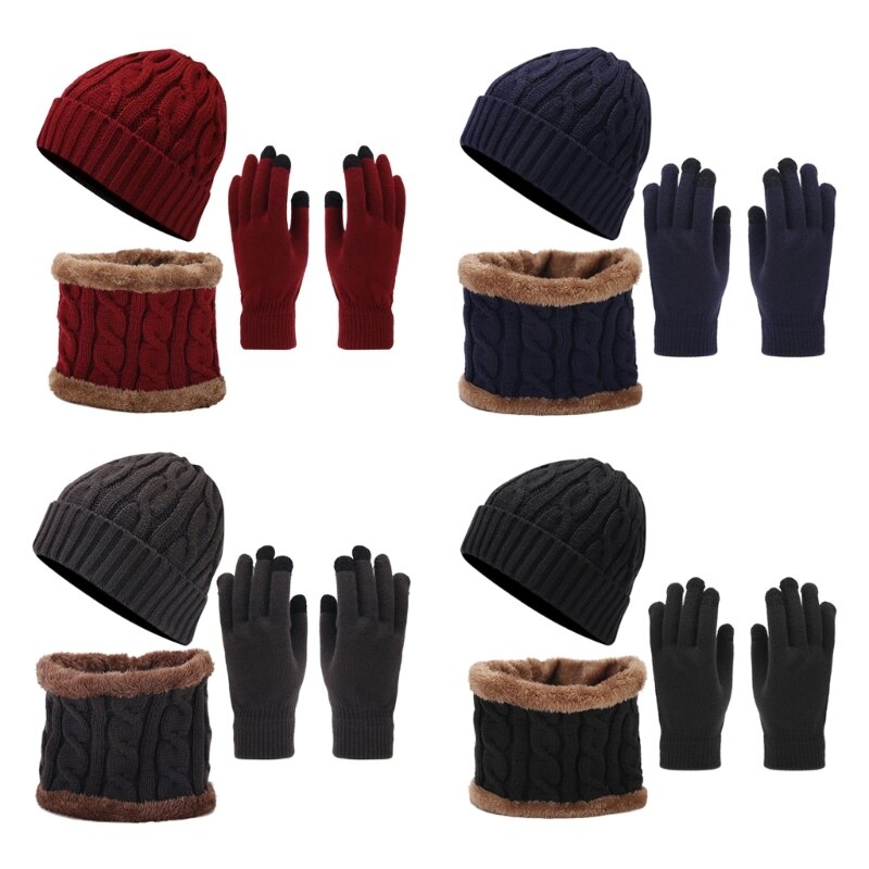 Adult Winter Jacquard Twist Hat Gloves Neck Gaiter Knit Beanie Warm for Women Dropship