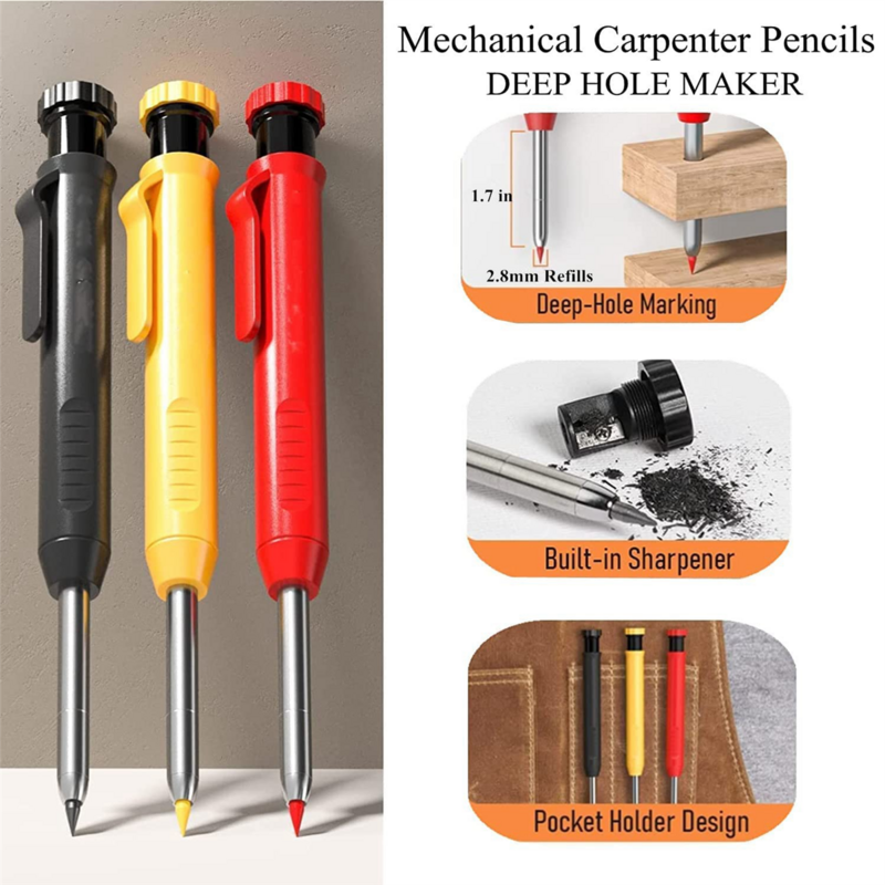 마커 리필 포함 기계식 목수 연필 세트, 목수 카바이드 스크라이버 도구, 목공 연필 마커 도구
