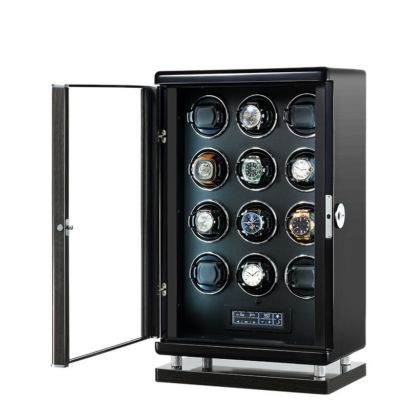 2022 Novo Relógio Mecânico Automático Winder 12 Slots Coleção 12 Caixas De Relógio Com Impressão Digital Desbloquear Controle Remoto