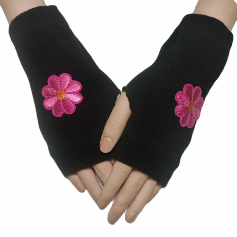 Neue bestickte Blume Chrysanthemen Strick handschuhe finger lose Handschuhe