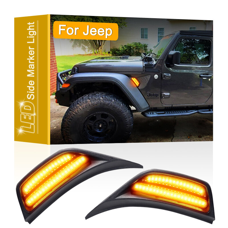 Luz LED de intermitente para coche, marcador de guardabarros lateral delantero con lente ahumada, ámbar, para Jeep Wrangler 2018-2021, Gladiador JT Truck 2020-2021