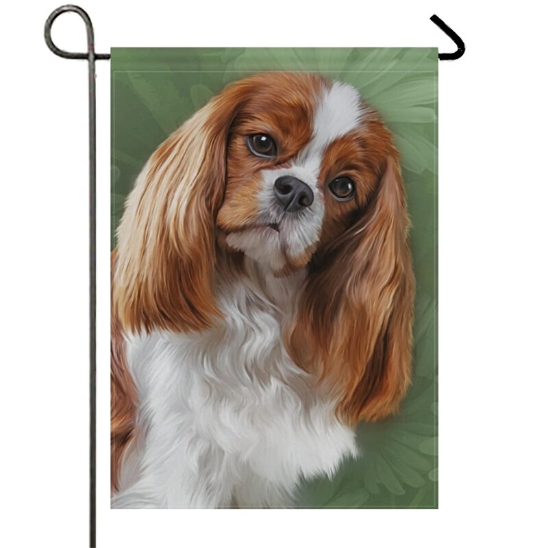 Cute Cavalier King Charles Spaniel Dog Garden Flag Decorative Yard Double-Sided Flags for Outdoor Lawn and Terrace Home Decor
