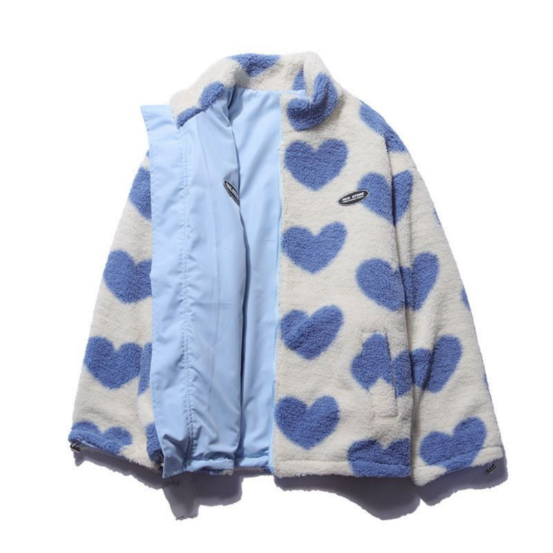 Abrigo de algodón con diseño de doble cara en forma de corazón para mujer, chaqueta cálida a prueba de viento, ropa de calle Y2K, invierno, 2023