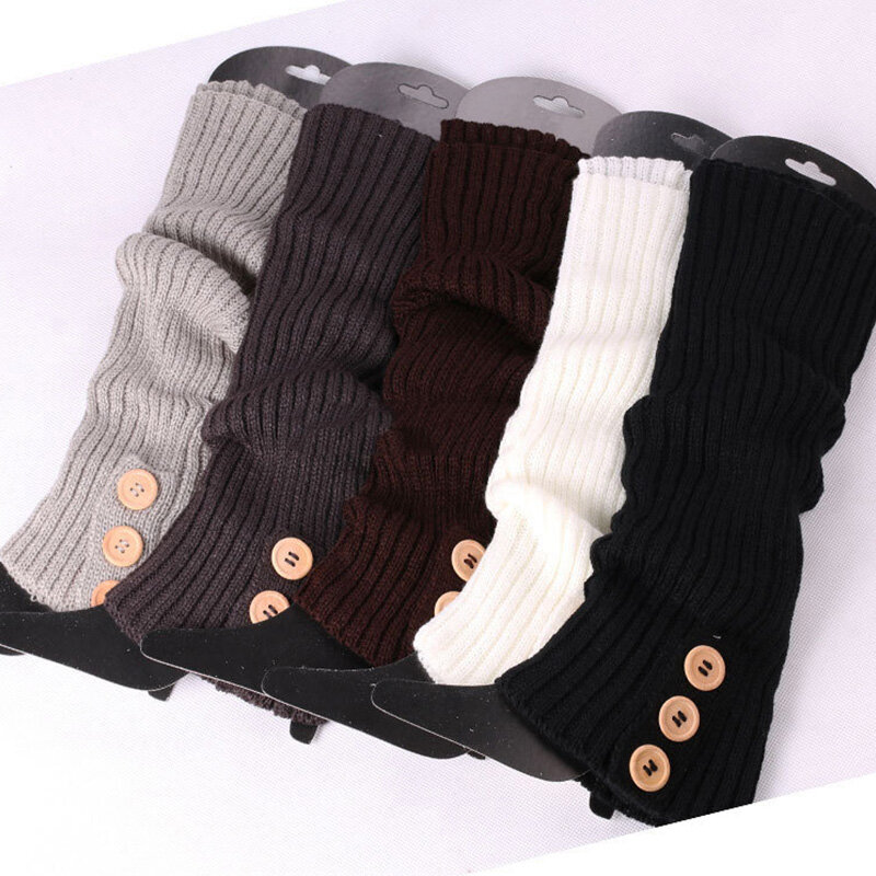 Jambières tricotées monochromes pour femmes, chaussettes hautes au crochet, poignets de bottes, chauffe-pieds en laine, 3 boutons, chaud, hiver, 1 paire