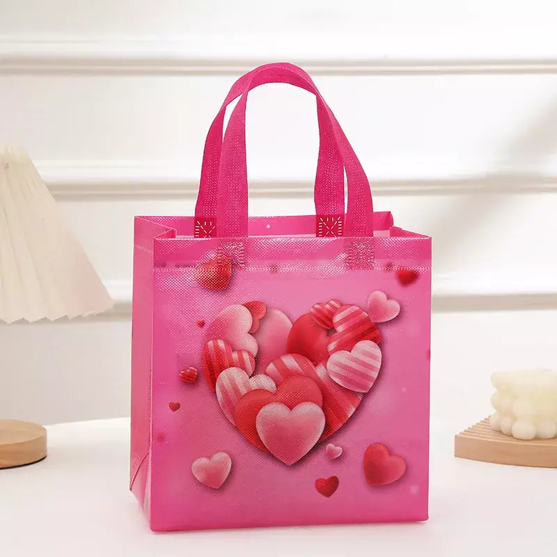 Non Woven Fabric Pink Love Valentine's Day Birthday Handbag with Printed Logo, Wedding Shopping Bag, Gift Gift Gift