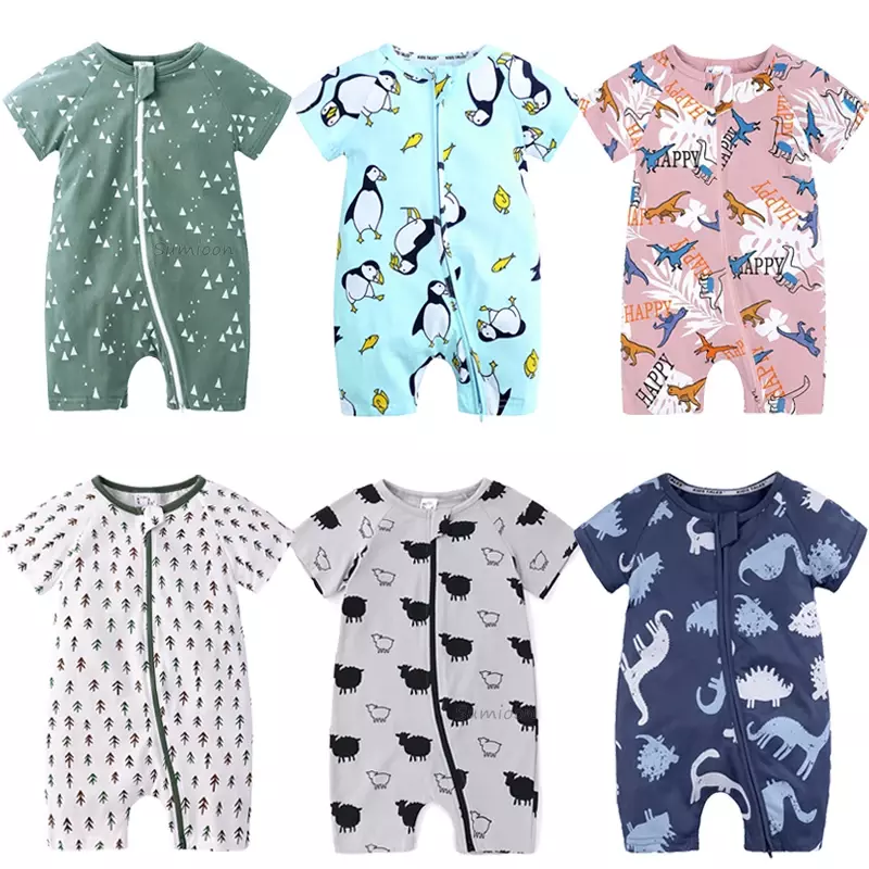 Детский костюм, Хлопковая пижама, комбинезон с коротким рукавом для девочек от 0 до 3, 6, 12 и 24 месяцев, летние комбинезоны для мальчиков, одежда для сна