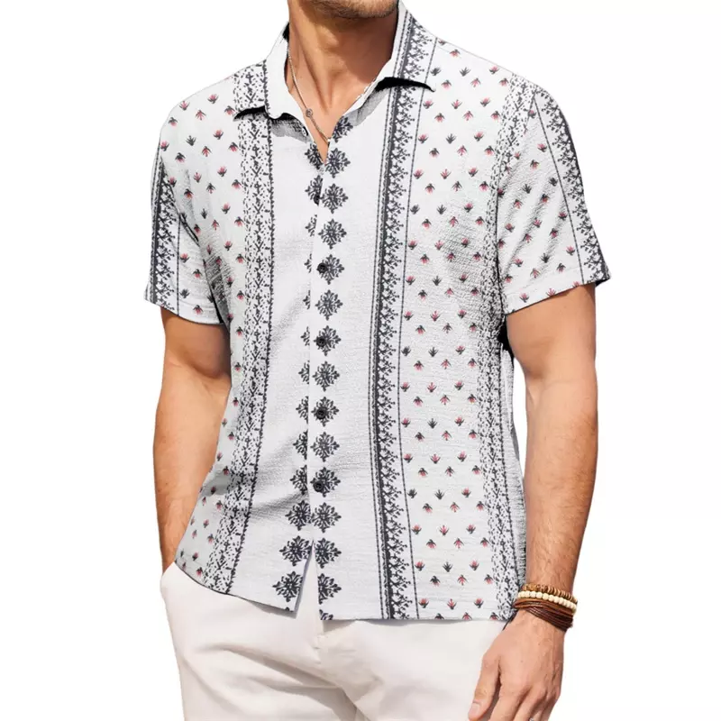 Koszula męska drukowane klapy letnie z krótkim rękawem hawajskie prosty nowy w stylu codzienne wakacje oddychające swobodne i wygodne