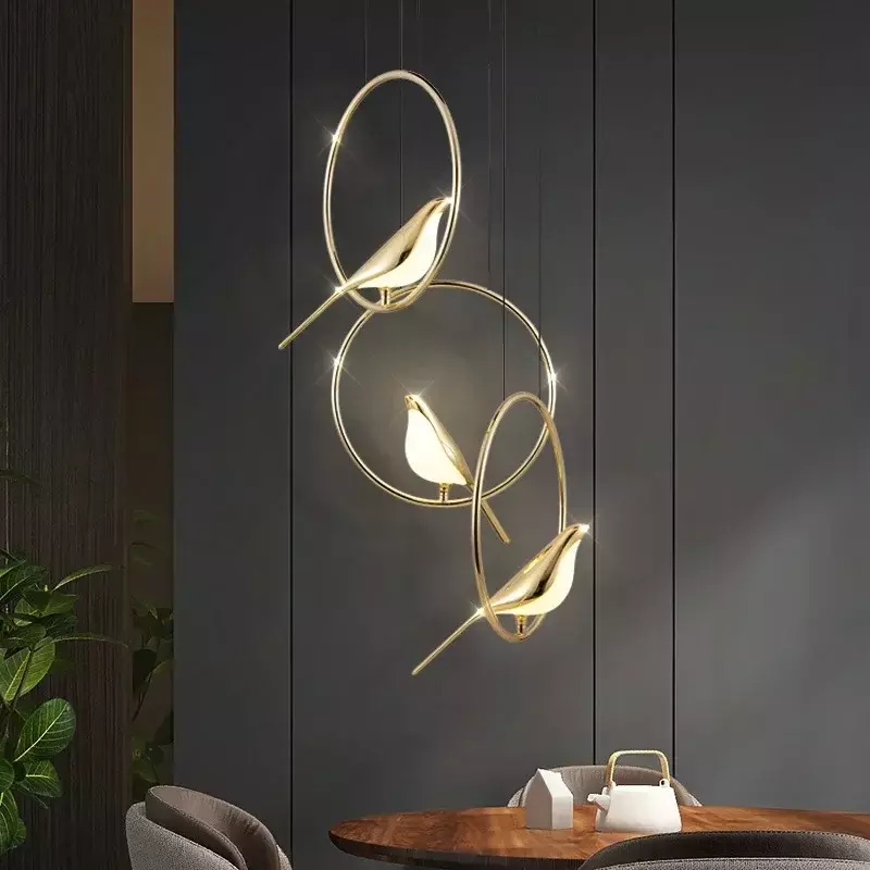 Lampu gantung LED, dekorasi rumah seni restoran ruang tamu loteng burung Magpie emas