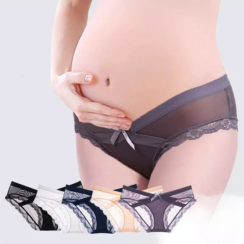 Letnie majtki ciążowe bez szwu koronkowe majtki V z niskim stanem dla kobiet w ciąży bielizna ciążowa bielizna